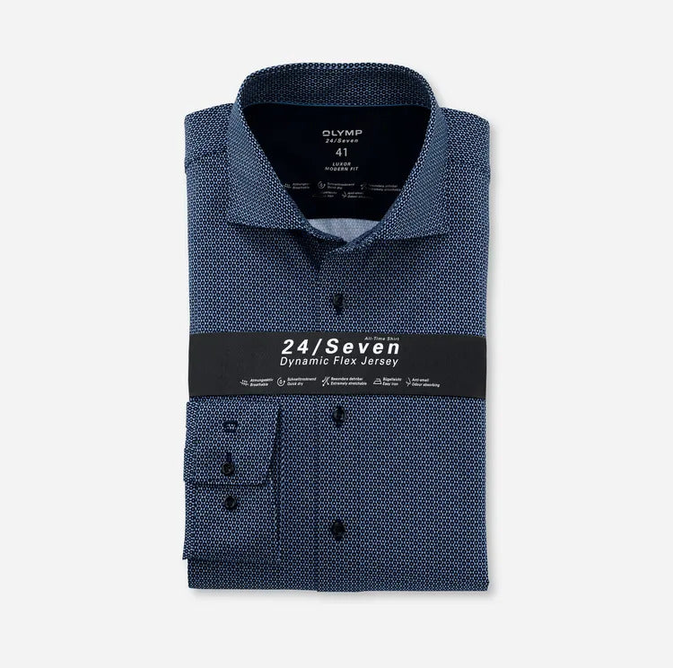 Chemise - Bleu Marine  - Motif - Modern fit - 24/Seven - Business