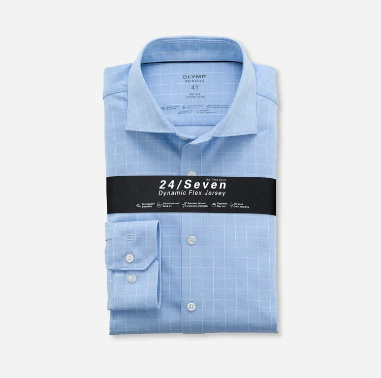 Chemise à carreaux fins - Bleu - Super slim - 24/Seven - Business