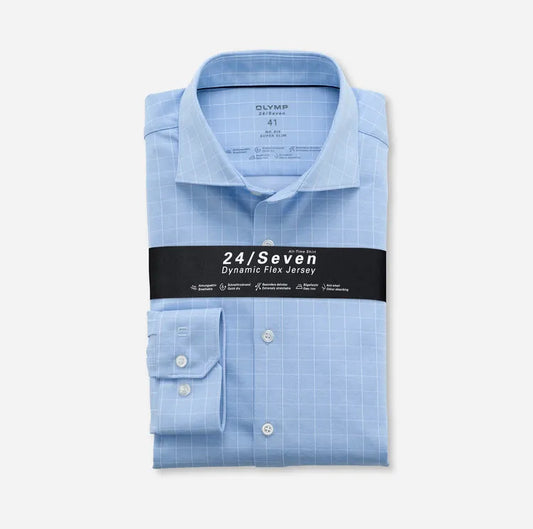 Chemise à carreaux fins - Bleu - Super slim - 24/Seven - Business