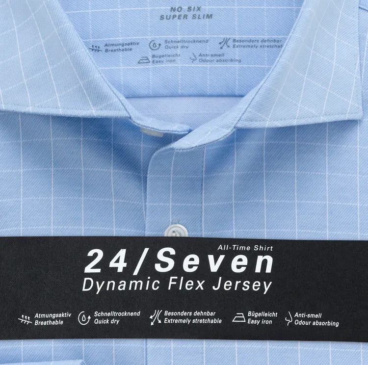 Chemise à carreaux fins - Bleu - Super slim - 24/Seven - Business