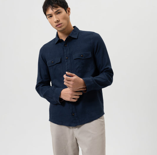 Chemise en lin - Unie Bleu - Level Five - Casual