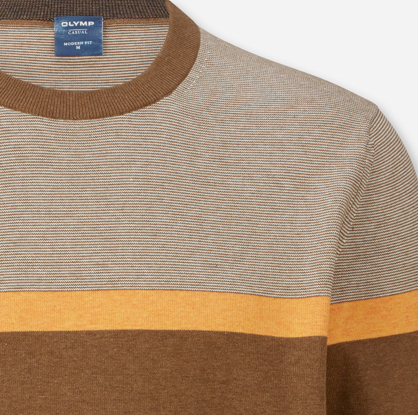 Pull - Col rond - Beige à rayures - Modern fit