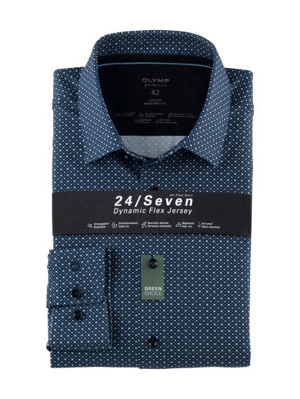 Chemise bleue et blanche modern fit 24/Seven dynamic flex jersey motifs 2